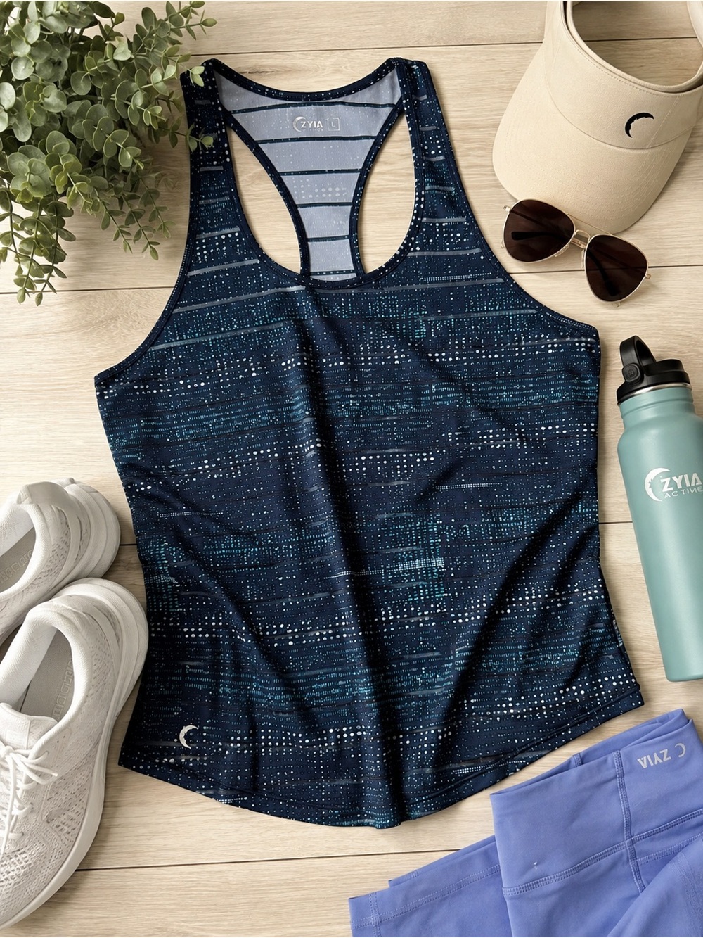 ZYIA Active Racerback Tank Top Navy Teal Athletic Workout Wear | Size L